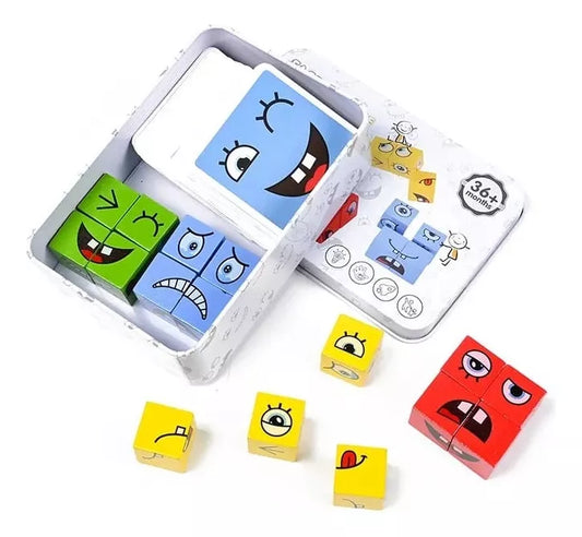 Juego Emoji Montessori Bloques Madera